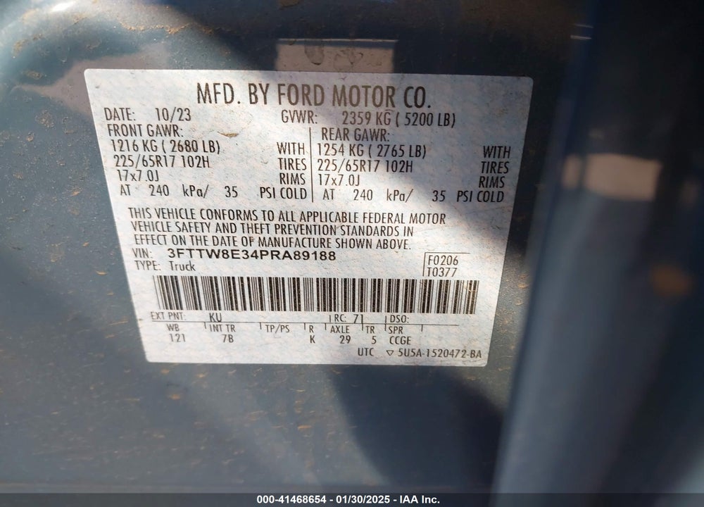 2023 FORD MAVERICK VIN: 3FTTW8E34PRA89188
