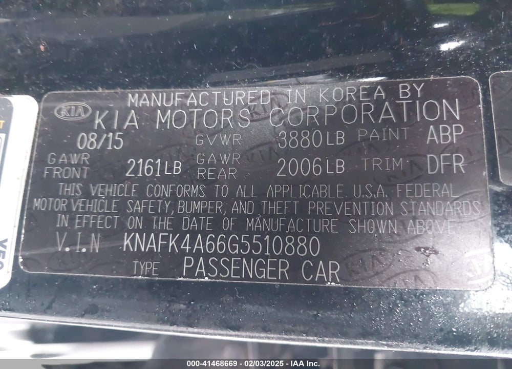 2016 KIA FORTE VIN: KNAFK4A66G5510880