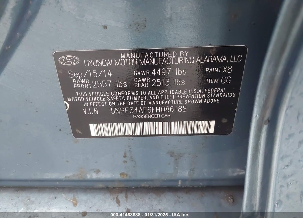 2015 HYUNDAI SONATA VIN: 5NPE34AF6FH086188
