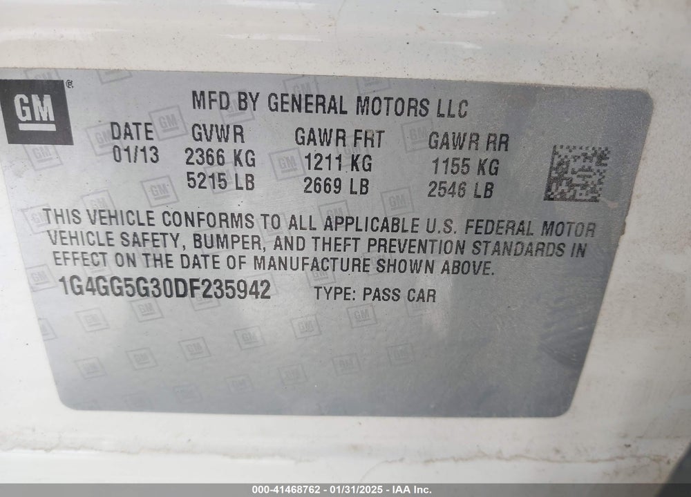2013 BUICK LACROSSE PREMIUM 1 GROUP VIN: 1G4GG5G30DF235942