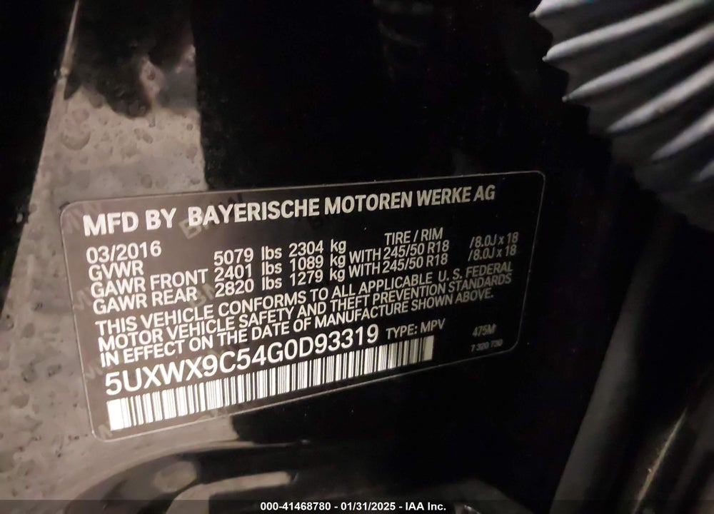 2016 BMW X3 XDRIVE28I VIN: 5UXWX9C54G0D93319