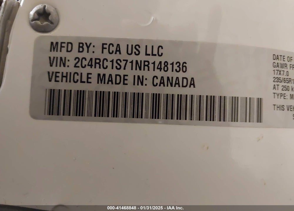 2022 CHRYSLER PACIFICA HYBRID VIN: 2C4RC1S71NR148136