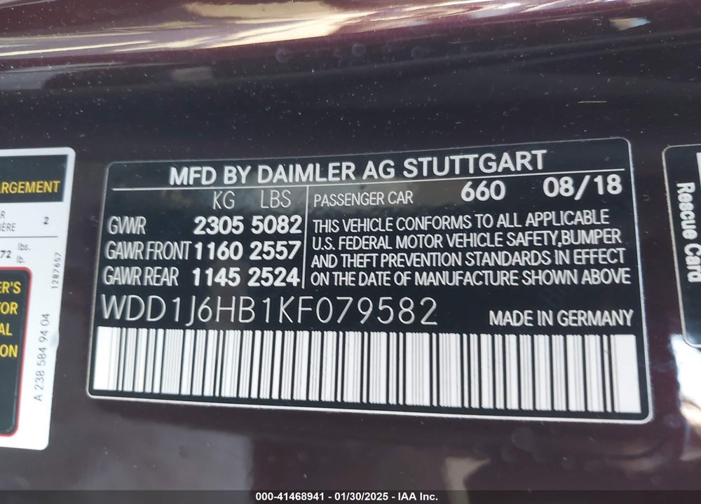 2019 MERCEDES-BENZ E 450 VIN: WDD1J6HB1KF079582