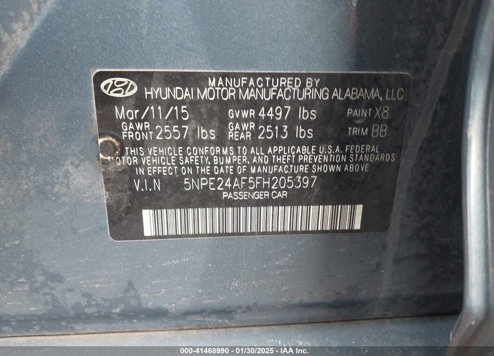 2015 HYUNDAI SONATA VIN: 5NPE24AF5FH205397