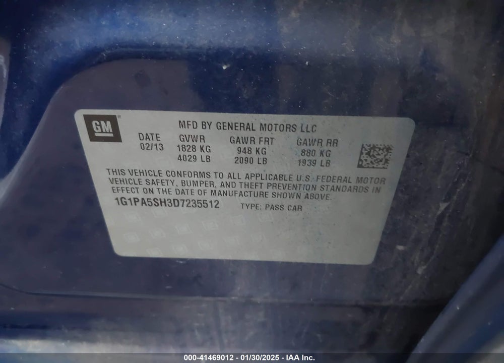 2013 CHEVROLET CRUZE VIN: 1G1PA5SH3D7235512