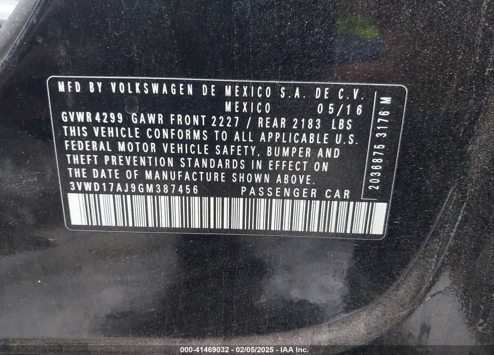 2016 VOLKSWAGEN JETTA 1.8T SPORT VIN: 3VWD17AJ9GM387456