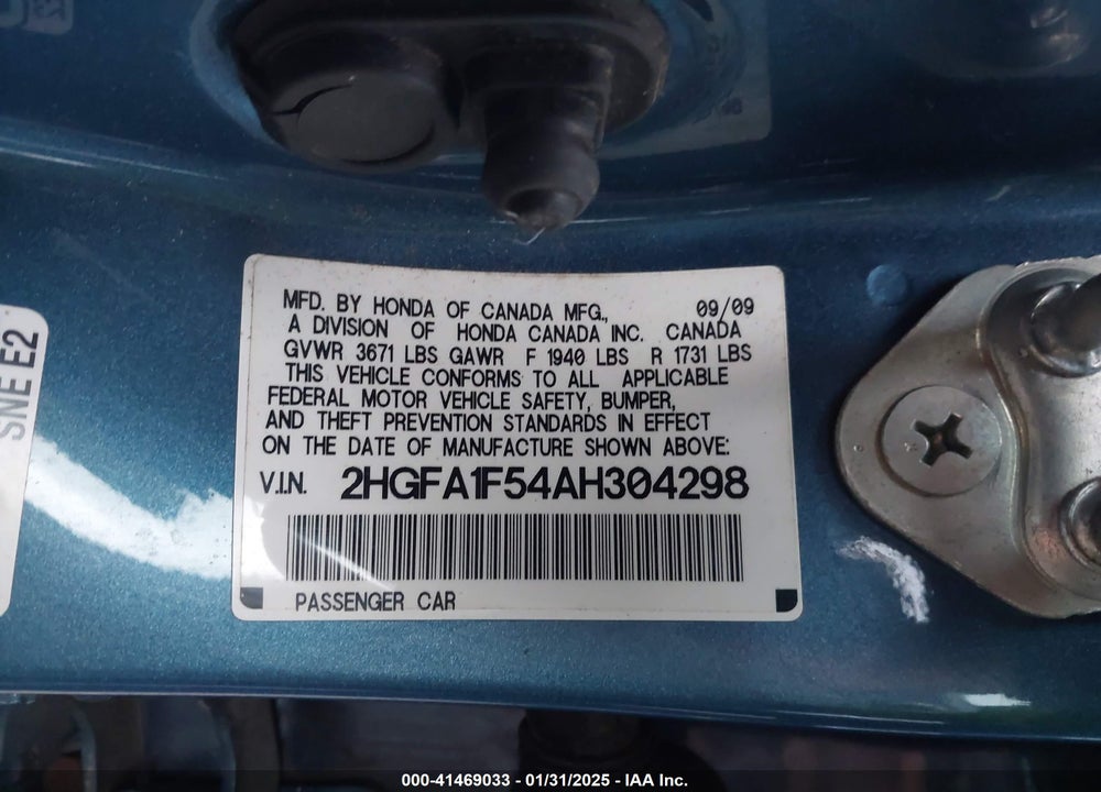 2010 HONDA CIVIC LX VIN: 2HGFA1F54AH304298