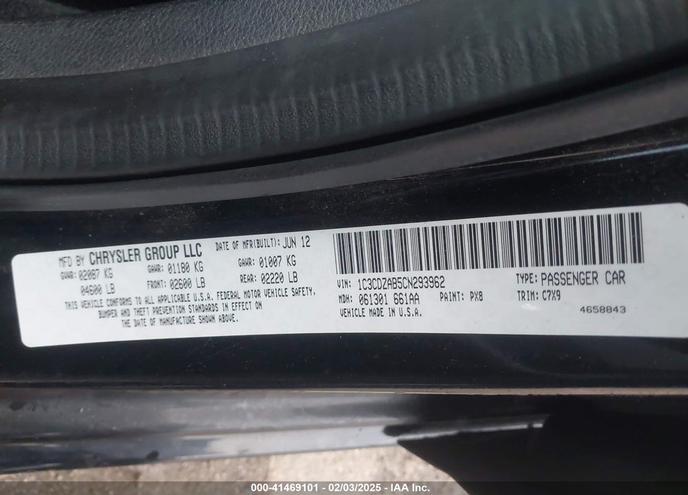2012 DODGE AVENGER VIN: 1C3CDZAB5CN293962