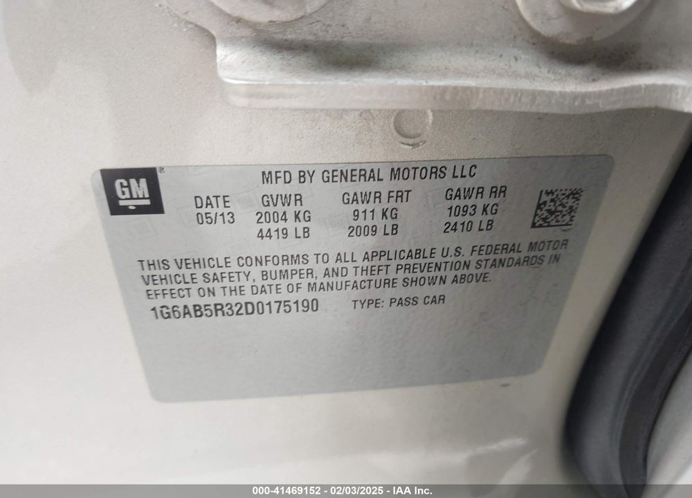 2013 CADILLAC ATS VIN: 1G6AB5R32D0175190