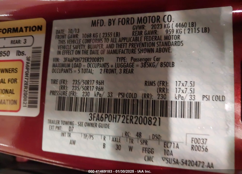 2014 FORD FUSION VIN: 3FA6P0H72ER200821