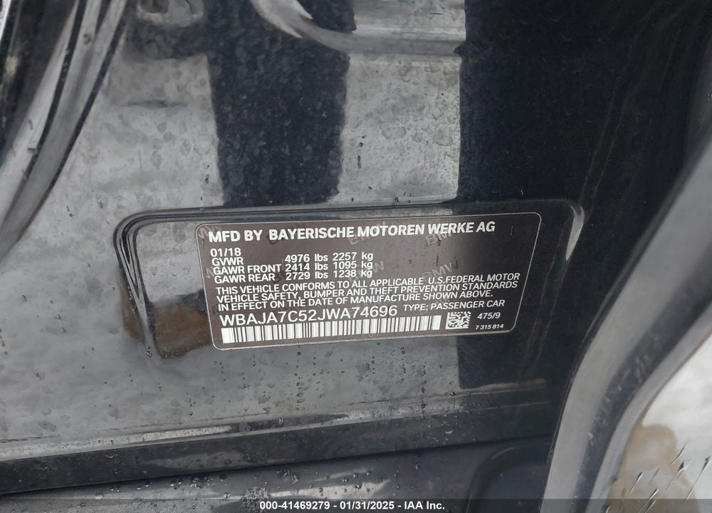 2018 BMW 530 VIN: WBAJA7C52JWA74696