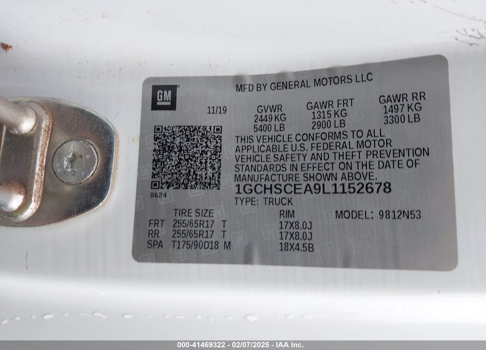 2020 CHEVROLET COLORADO VIN: 1GCHSCEA9L1152678