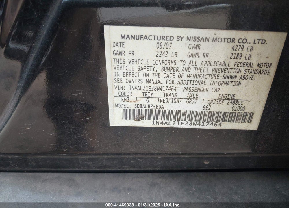 2008 NISSAN ALTIMA 2.5 S VIN: 1N4AL21E28N417464