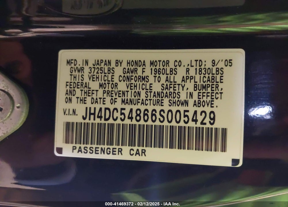 2006 ACURA RSX VIN: JH4DC54866S005429