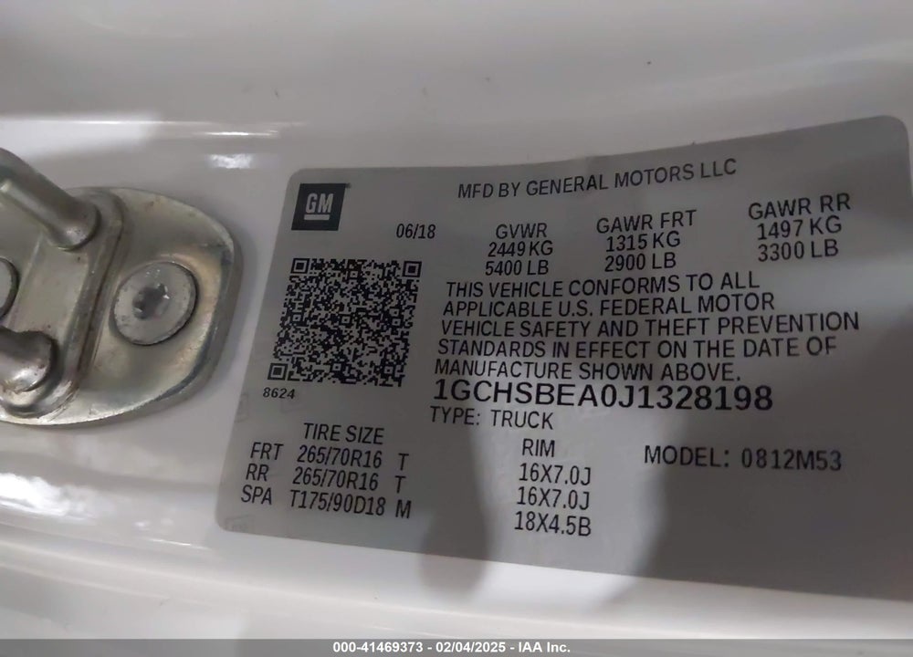 2018 CHEVROLET COLORADO VIN: 1GCHSBEA0J1328198