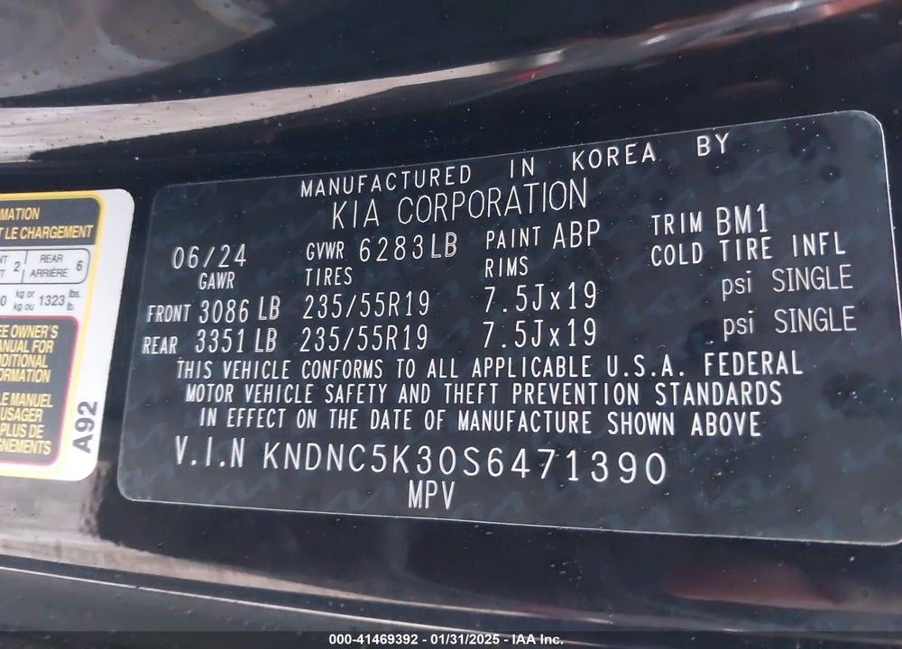 2025 KIA CARNIVAL MPV EX VIN: KNDNC5K30S6471390