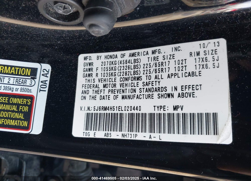 2014 HONDA CR-V EX VIN: 5J6RM4H51EL020440