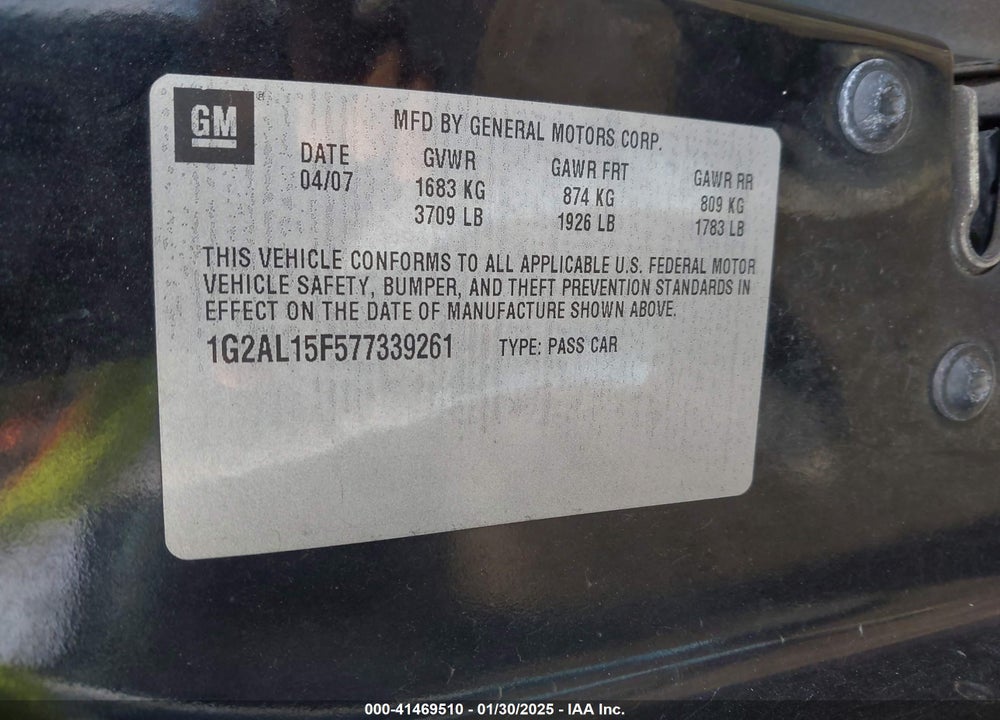 2007 PONTIAC G5 VIN: 1G2AL15F577339261