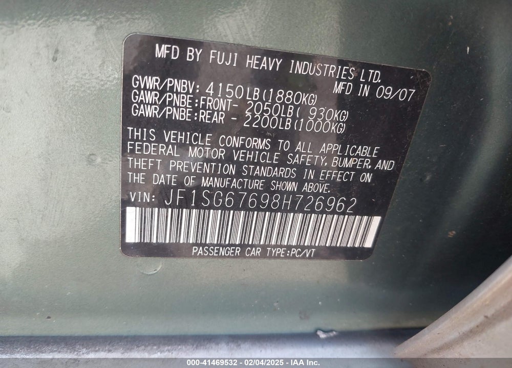 2008 SUBARU FORESTER (NATL) X L.L. BEAN ED VIN: JF1SG67698H726962