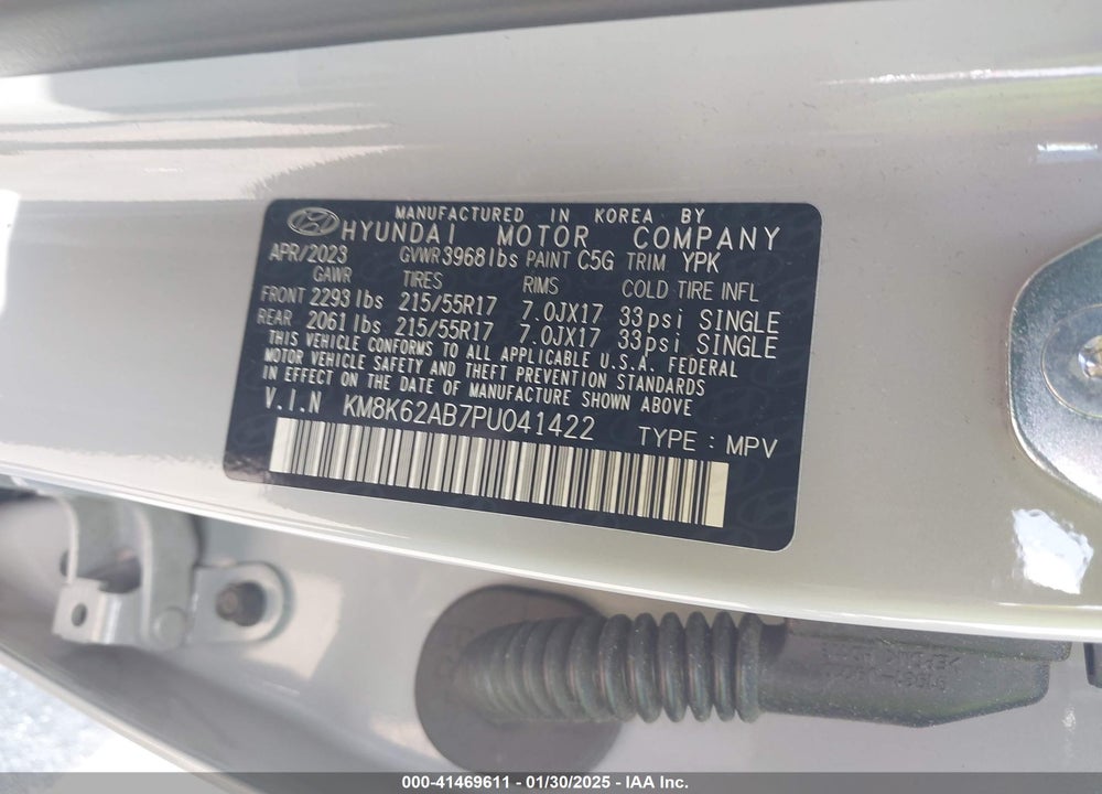 2023 HYUNDAI KONA SEL VIN: KM8K62AB7PU041422