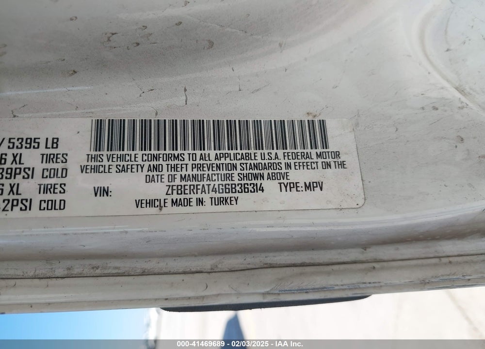 2016 RAM PROMASTER CITY VIN: ZFBERFAT4G6B36314