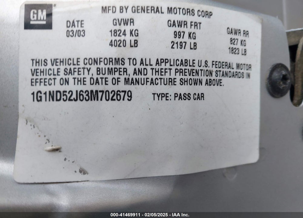2003 CHEVROLET MALIBU VIN: 1G1ND52J63M702679