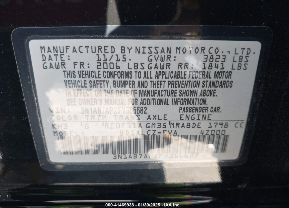 2015 NISSAN SENTRA VIN: 3N1AB7APXFY366682