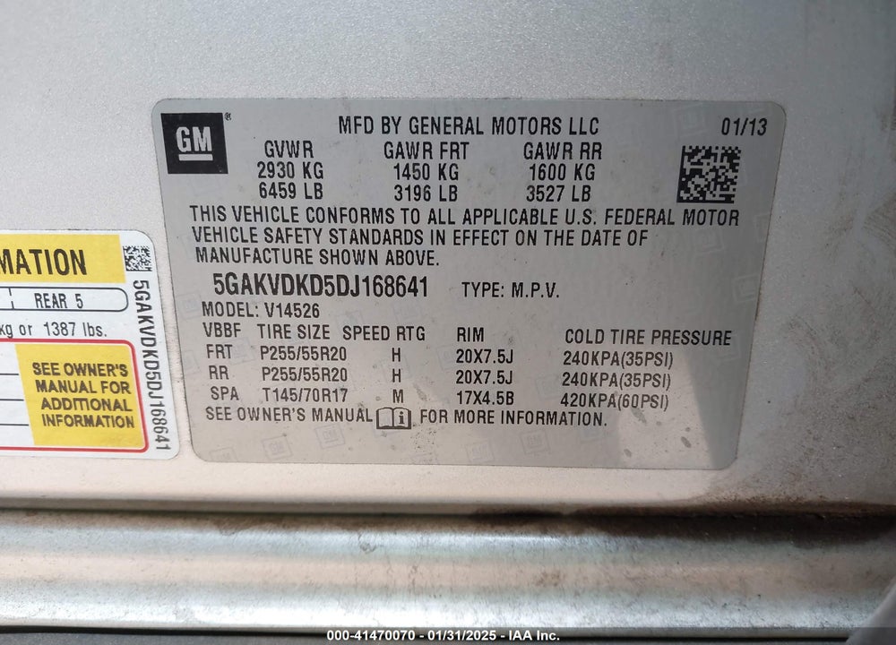 2013 BUICK ENCLAVE VIN: 5GAKVDKD5DJ168641