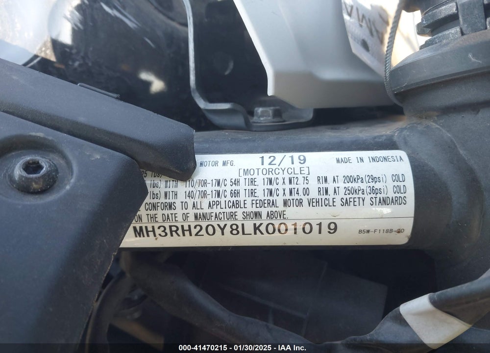2020 YAMAHA MT-03 VIN: MH3RH20Y8LK001019