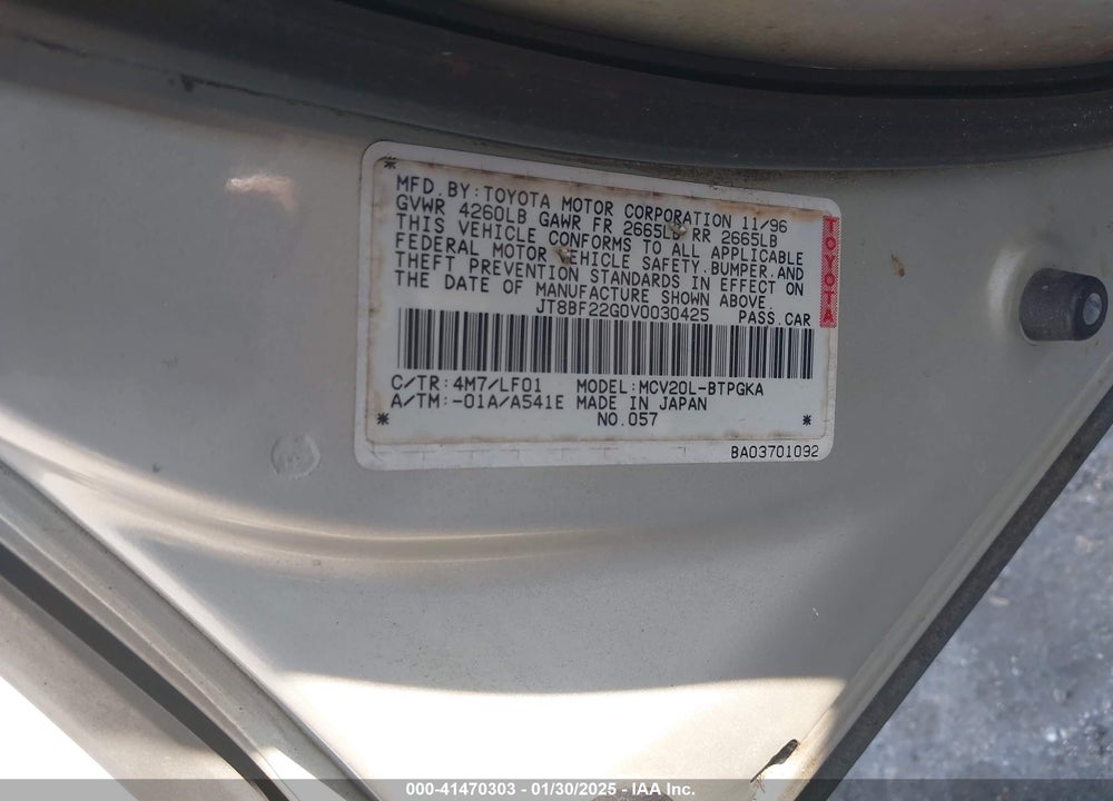 1997 LEXUS ES 300 VIN: JT8BF22G0V0030425