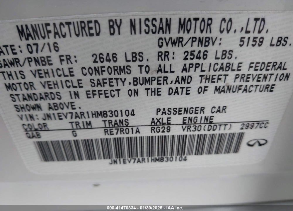 2017 INFINITI Q50 VIN: JN1EV7AR1HM830104
