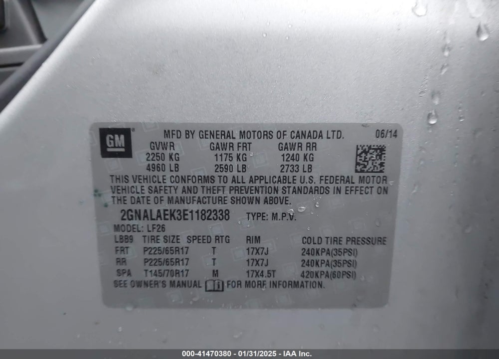 2014 CHEVROLET EQUINOX VIN: 2GNALAEK3E1182338