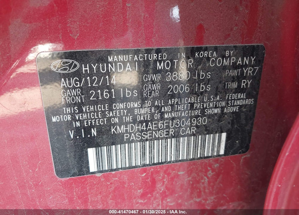 2015 HYUNDAI ELANTRA SE VIN: KMHDH4AE6FU304930