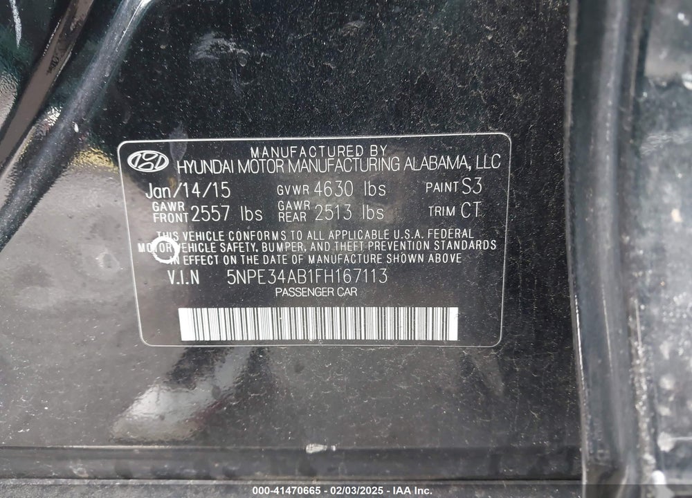 2015 HYUNDAI SONATA LIMITED 2.0T VIN: 5NPE34AB1FH167113