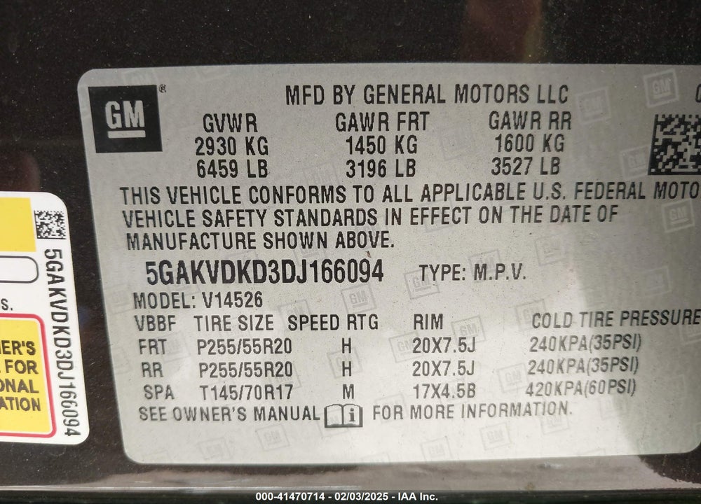 2013 BUICK ENCLAVE PREMIUM VIN: 5GAKVDKD3DJ166094