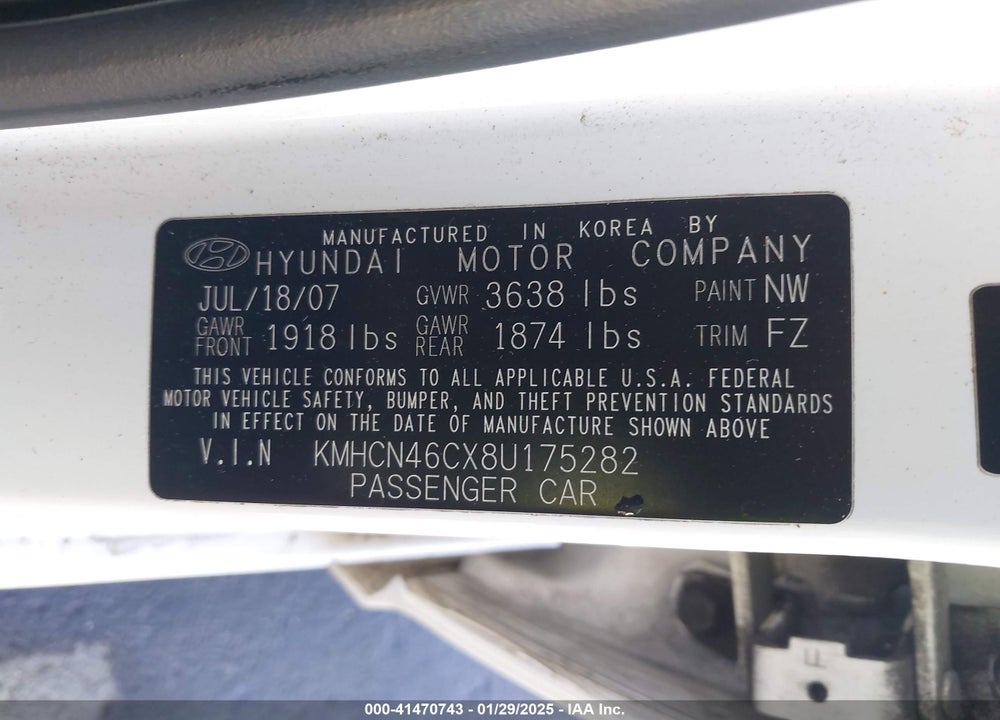 2008 HYUNDAI ACCENT GLS VIN: KMHCN46CX8U175282