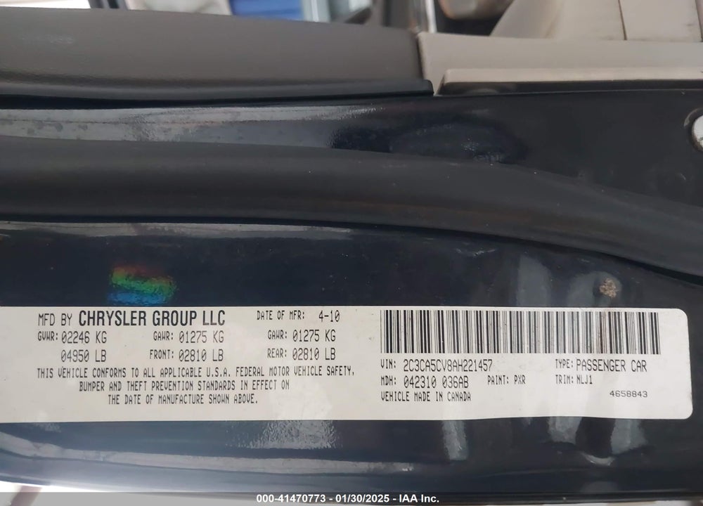 2010 CHRYSLER 300 VIN: 2C3CA5CV8AH221457