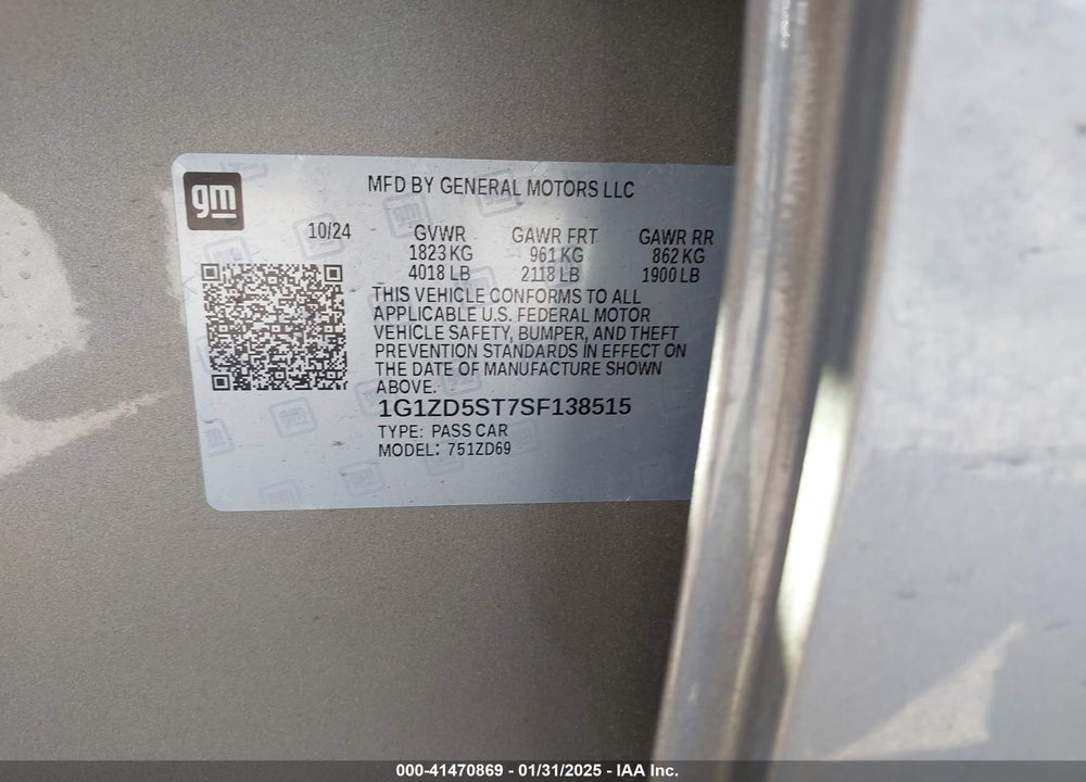 2025 CHEVROLET MALIBU FWD 1LT VIN: 1G1ZD5ST7SF138515