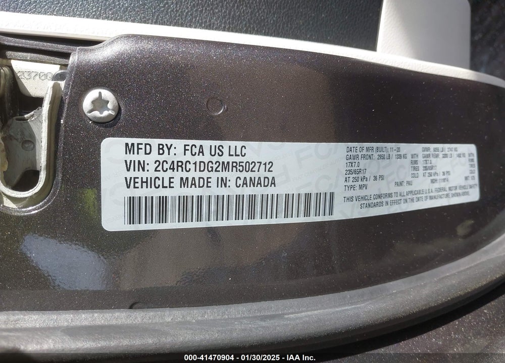 2021 CHRYSLER VOYAGER LXI VIN: 2C4RC1DG2MR502712