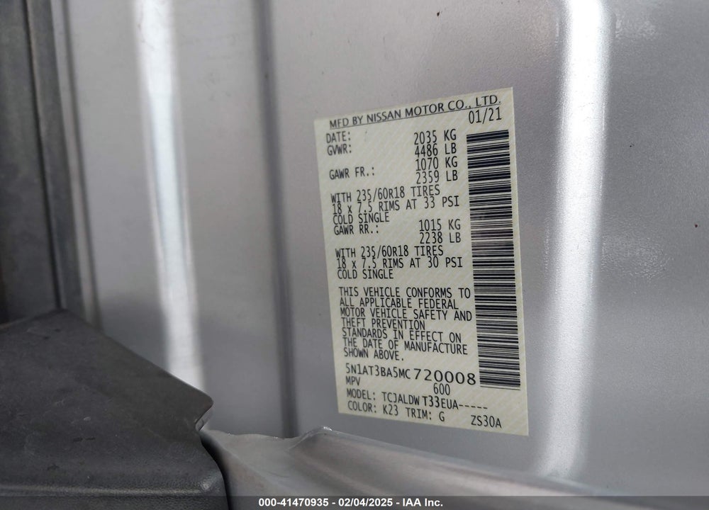 2021 NISSAN ROGUE VIN: 5N1AT3BA5MC720008