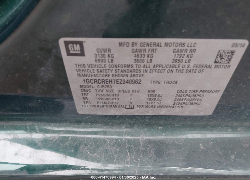 2014 CHEVROLET SILVERADO 1500 VIN: 1GCRCREH7EZ340962