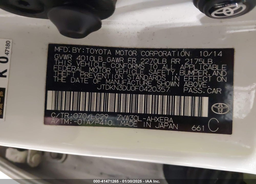 2015 TOYOTA PRIUS VIN: JTDKN3DU0F0420357