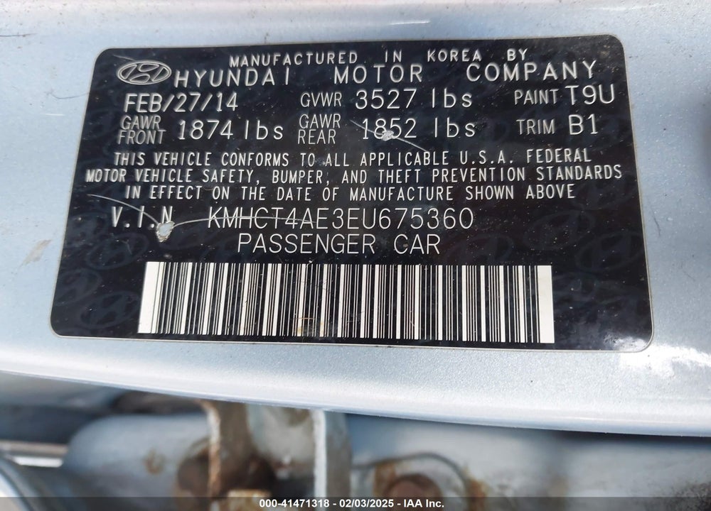 2014 HYUNDAI ACCENT VIN: KMHCT4AE3EU675360