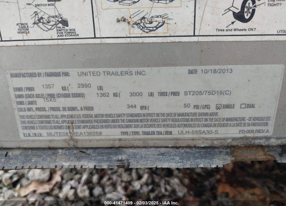 2014 UNITED ULH 58SA30S VIN: 56JTE081XEA136258