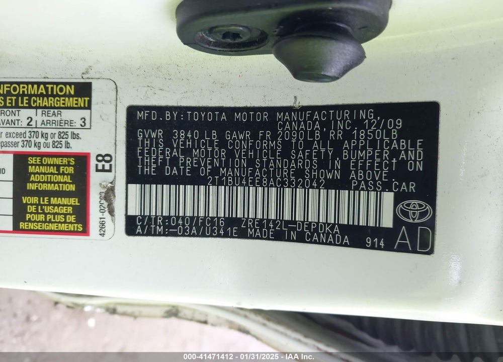 2010 TOYOTA COROLLA VIN: 2T1BU4EE8AC332042