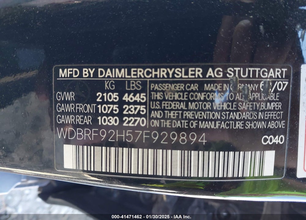 2007 MERCEDES-BENZ C 280 LUXURY 4MATIC VIN: WDBRF92H57F929894