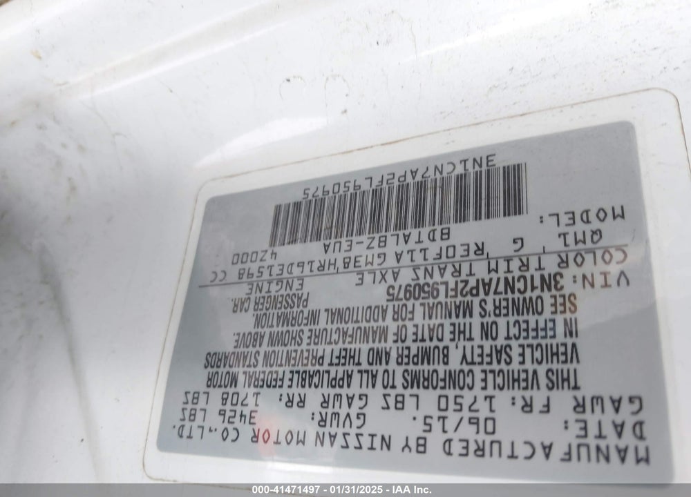 2015 NISSAN VERSA 1.6 SV VIN: 3N1CN7AP2FL950975