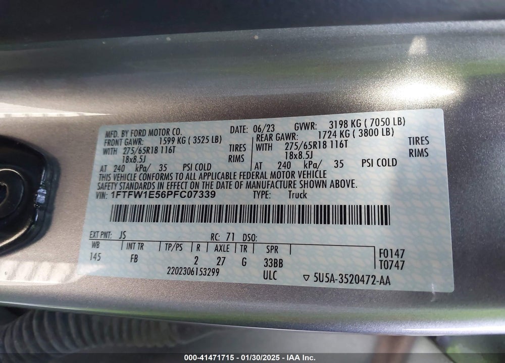 2023 FORD F-150 XLT VIN: 1FTFW1E56PFC07339