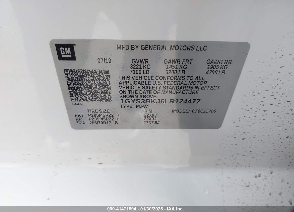 2020 CADILLAC ESCALADE 2WD LUXURY VIN: 1GYS3BKJ6LR124477