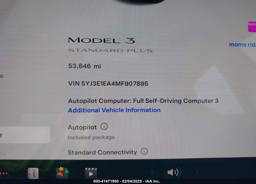2021 TESLA MODEL 3 VIN: 5YJ3E1EA4MF907895